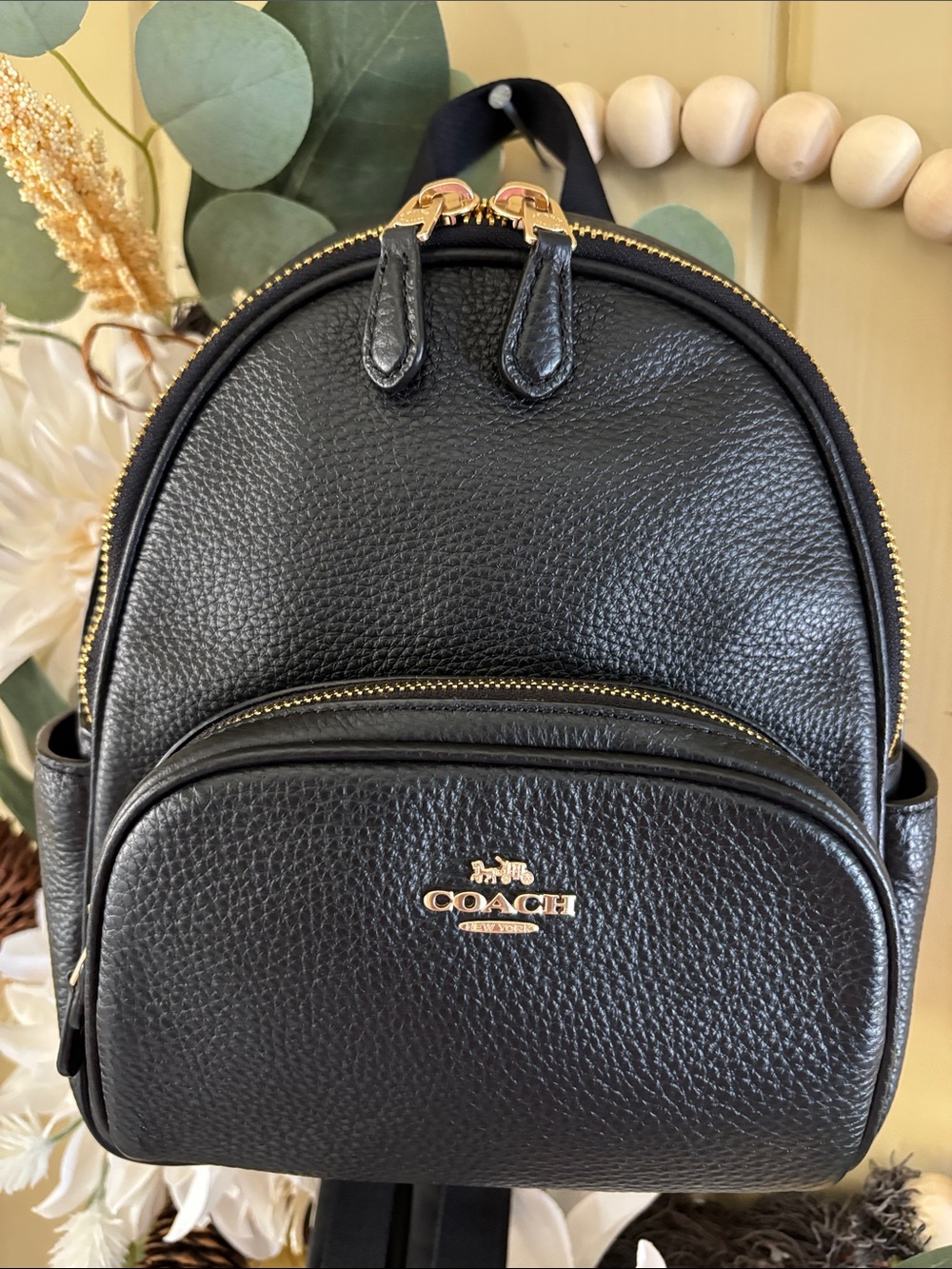 Coach Charlie Pebbled Leather Mini Backpack with Gold Hardware
